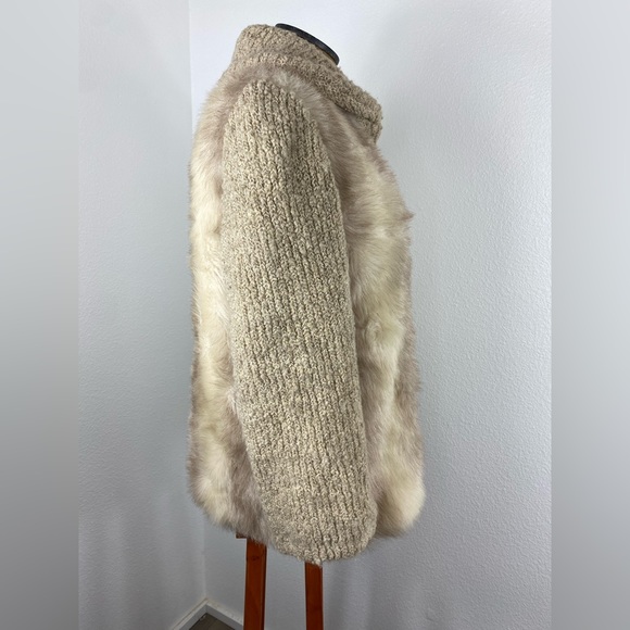 Vintage D'Esprit Dubrowsky and Peribinder Faux Fur Coat Modern M Knit Sleeves - Picture 6 of 16